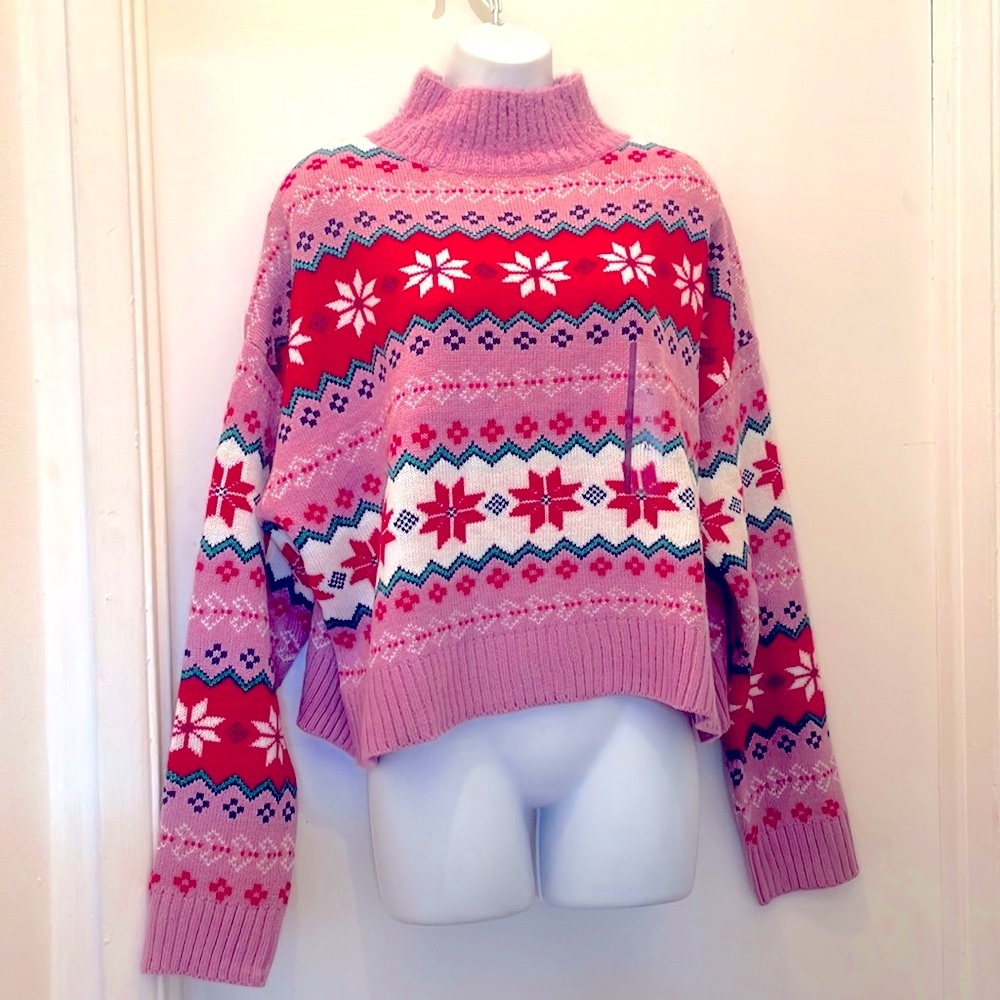 Pink Fair Isle Turtleneck Sweater